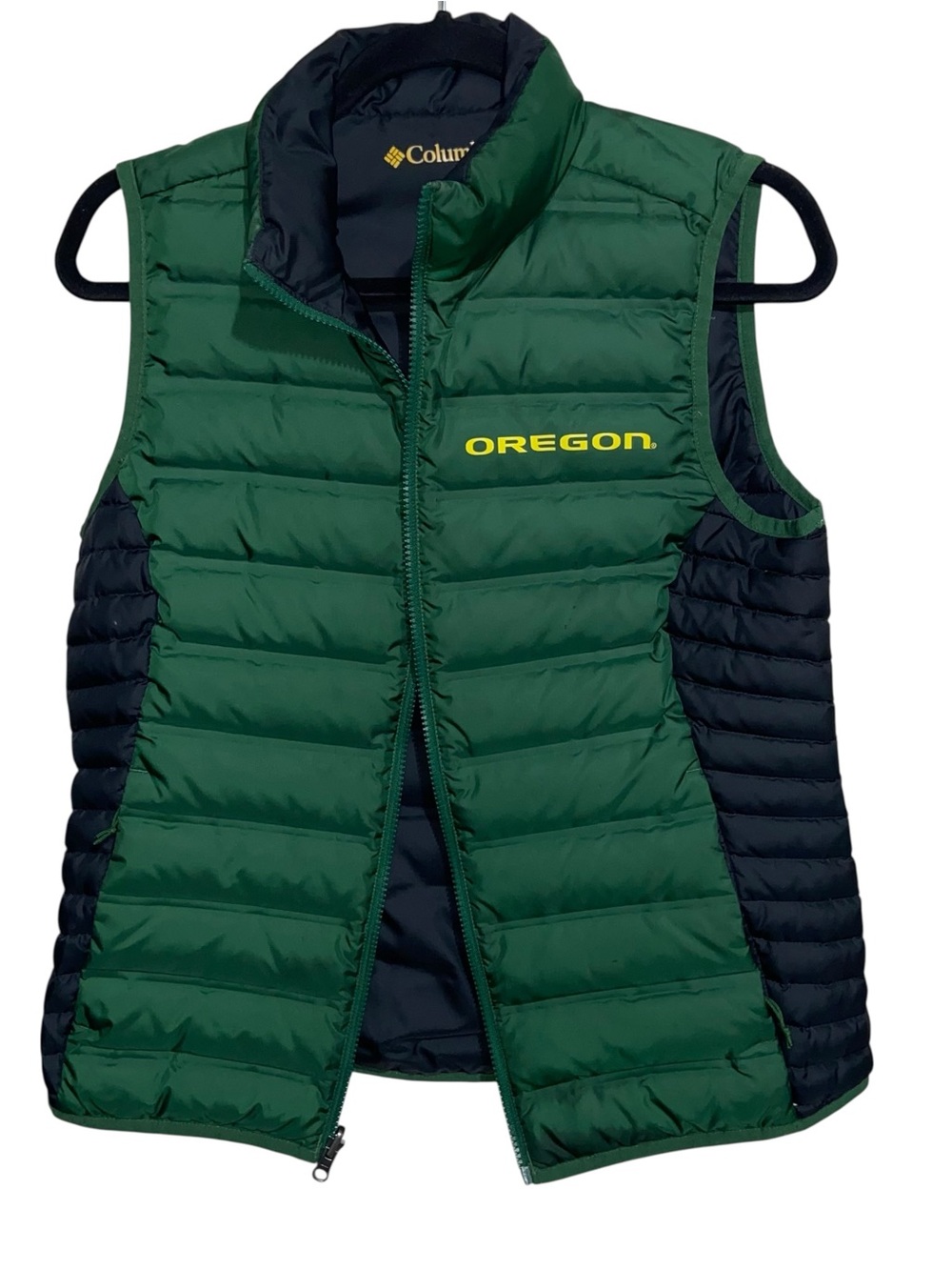 Columbia Vest Unisex Mens Womens Med Reversible Down Oregon Ducks Green Black